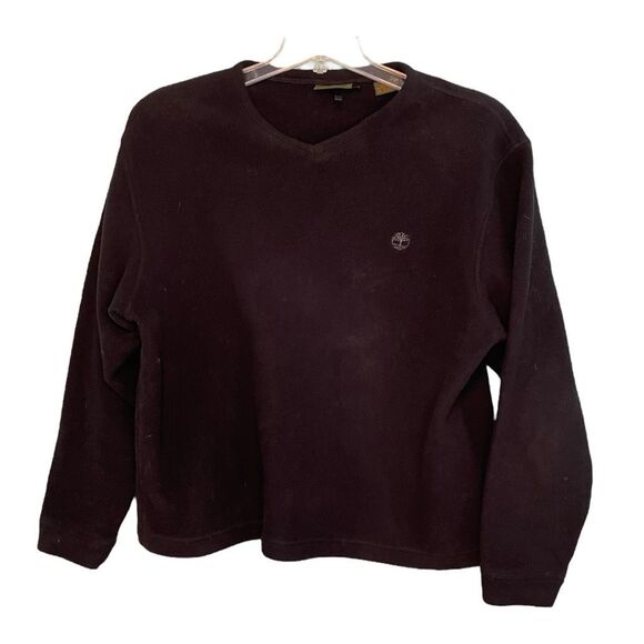 Vintage Timberland Polartec Fleece Pull-Over Sweatshirt Black Knit V-Neck  L - Picture 1 of 8